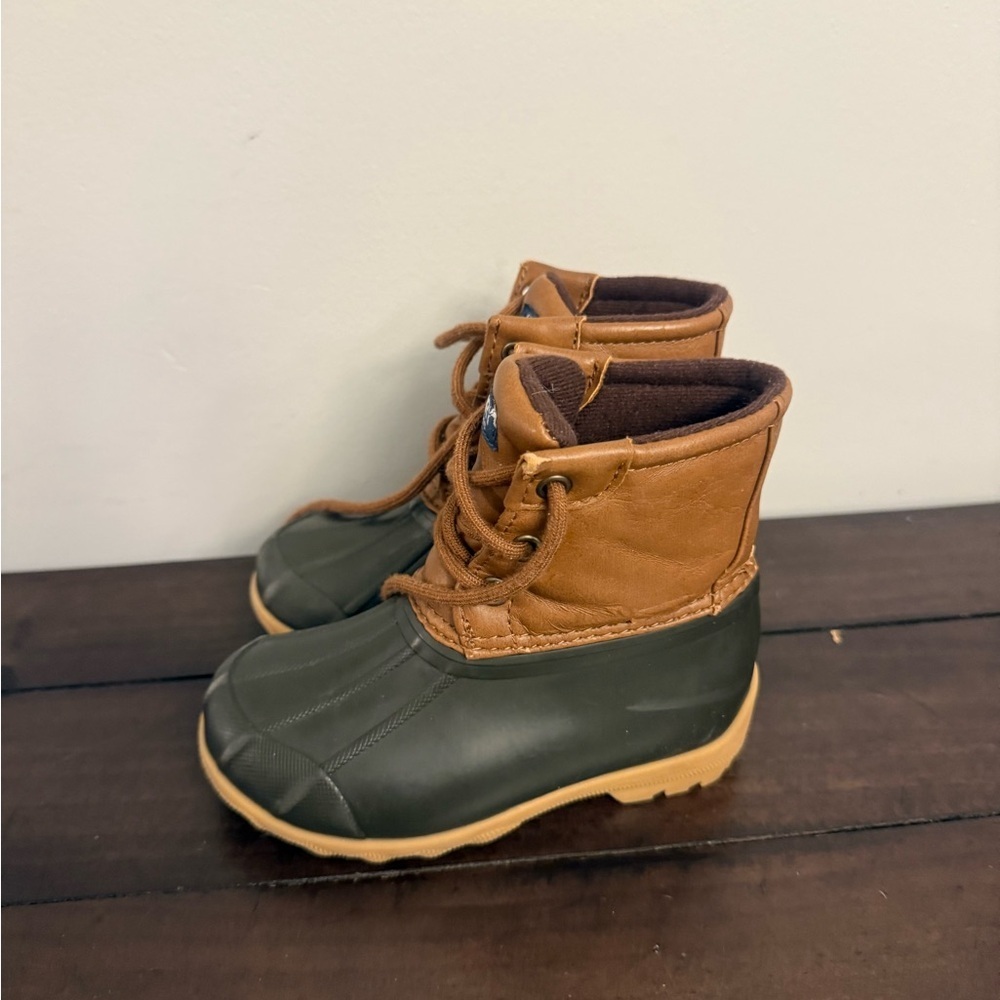 Sperry Port Duck Boots Kids Size 8 Brown Leather Waterproof Rain Snow Boots